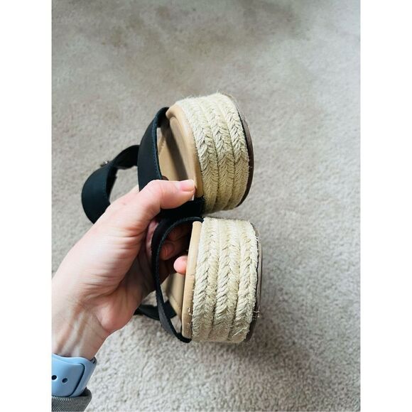 Steve Madden Espadrille Wedge Leather Black Sandals sz 10M - Picture 6 of 12